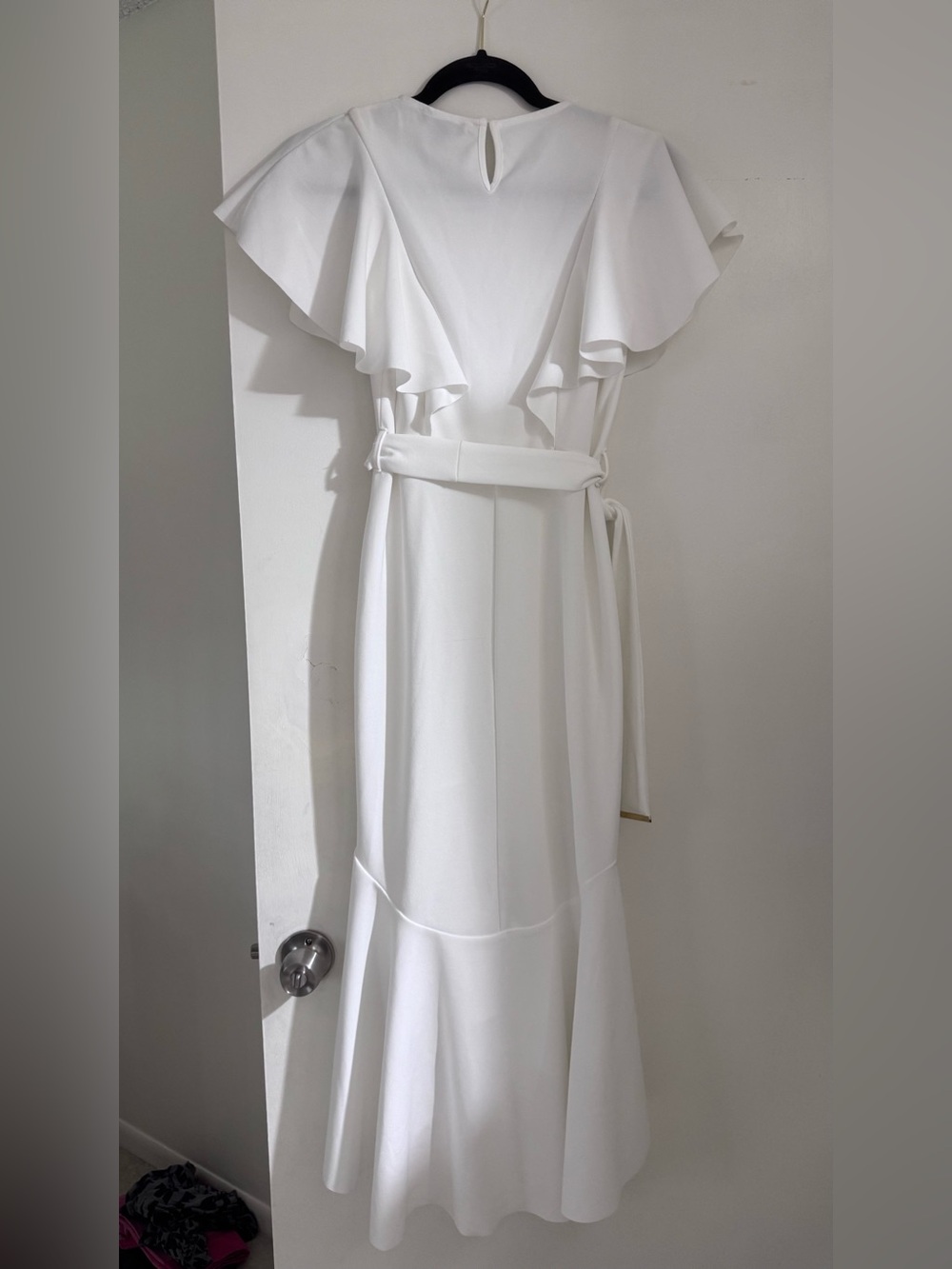 New Look White High-Low Ruffle-Sleeve Midi Dress with Waist Tie Size 6 - Picture 6 of 8